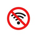 No wifi icon. Red ban circle sign. Prohibition wireless network pictogram.